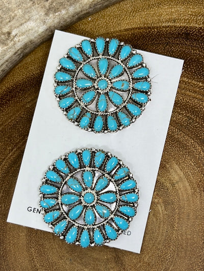 Deloris Sterling Turquoise Medallion Earrings