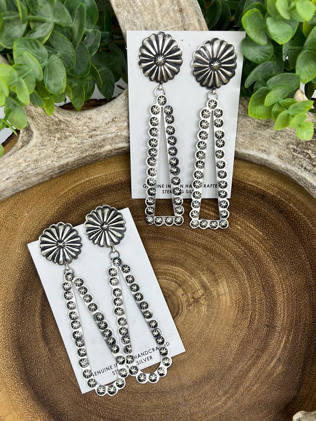 Dawn Sterling Concho Long Triangle Earrings