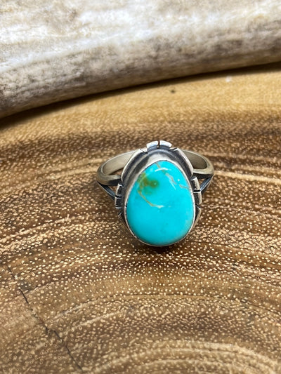 Gretta Sterling Notch Framed Teardrop Ring - Turquoise