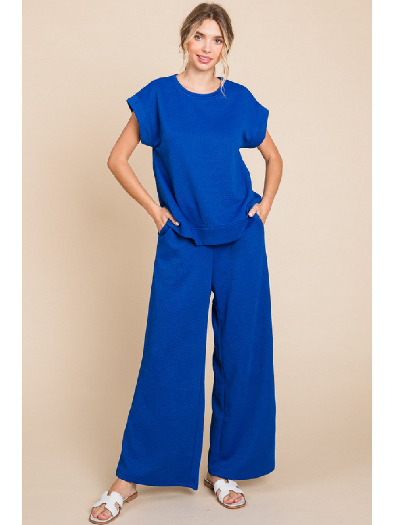 Royal Blue Quilted Pants Set