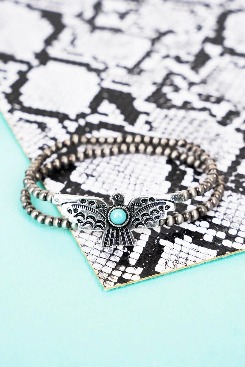 Kailee Double Strand Navajo Thunderbird Stretch Bracelet - Turquoise