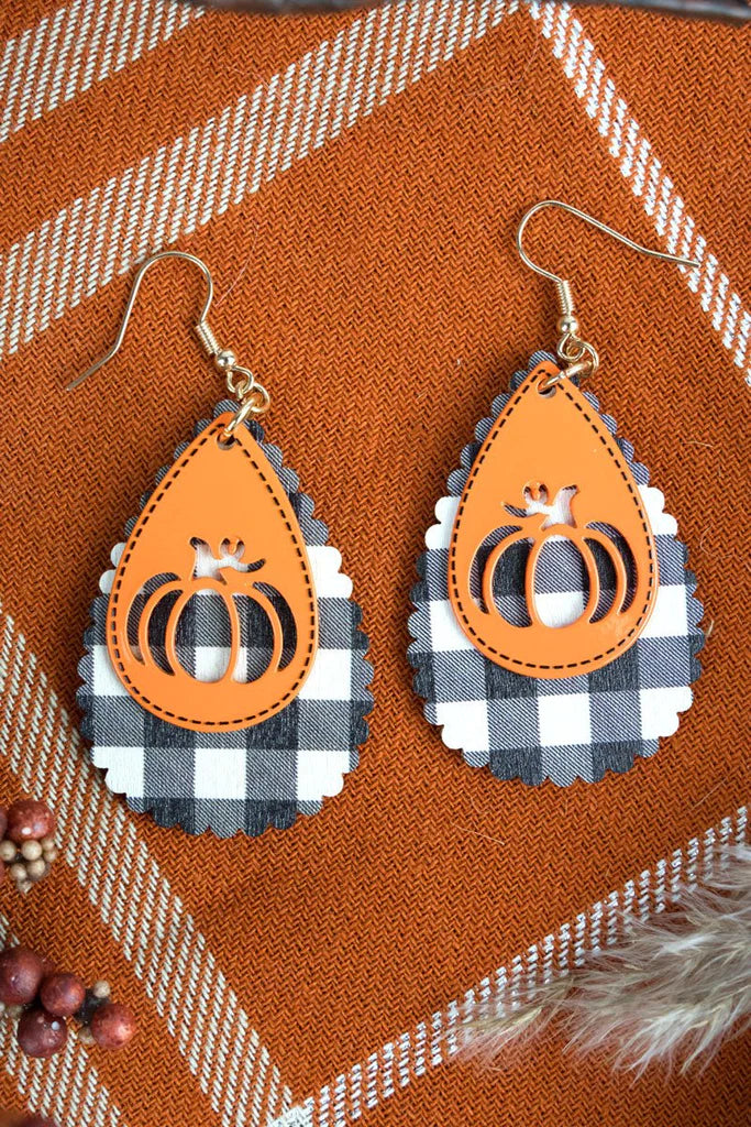 Plaid Orange Pumpkin Cutout Earrings