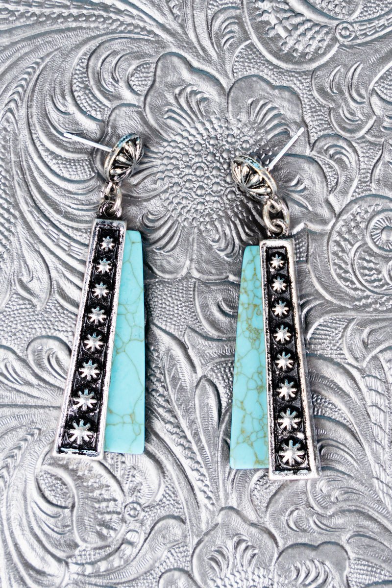 Teagan Bar Slab Burst Earrings - Turquoise