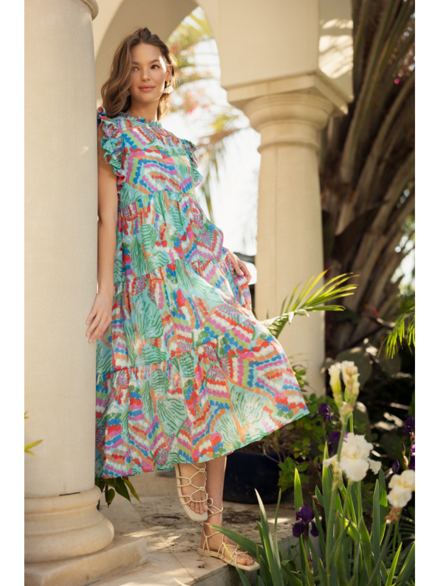 Charlie Chiffon Tropical Midi Dress