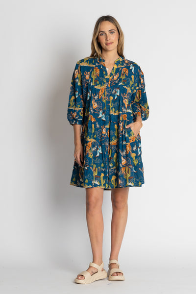 Hang Your Hat Prairie Pintuck Dress - Navy