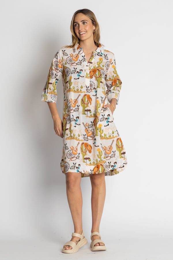 Hang Your Hat Prairie V Neck Shirt Dress - White