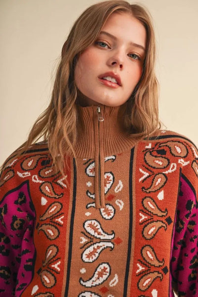 Paisley Half Zip Sweater