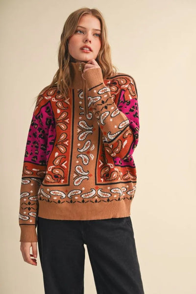 Paisley Half Zip Sweater