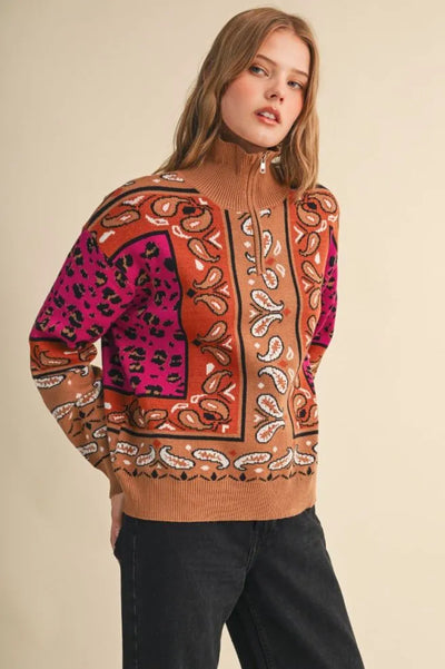 Paisley Half Zip Sweater