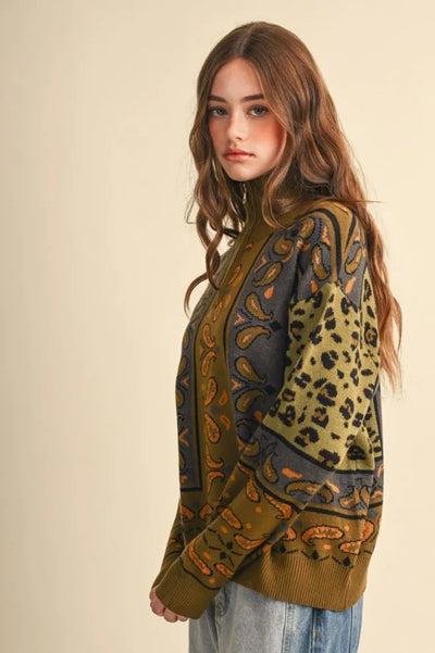 Paisley Half Zip Sweater