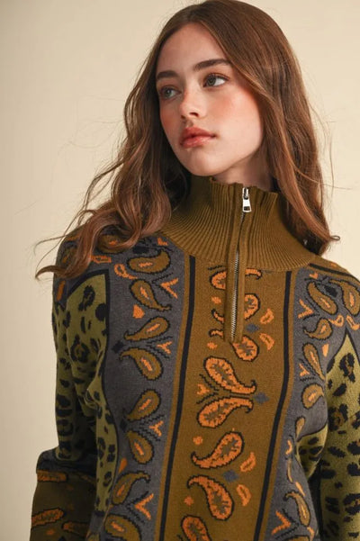 Paisley Half Zip Sweater