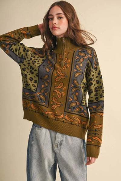 Paisley Half Zip Sweater