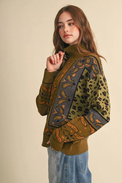 Paisley Half Zip Sweater