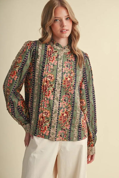 Dusty Olive Floral Blouse