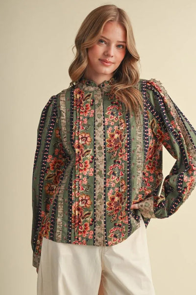Dusty Olive Floral Blouse