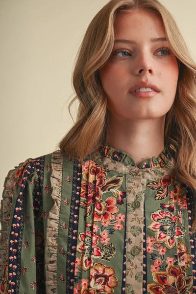 Dusty Olive Floral Blouse