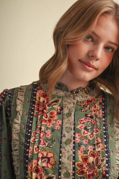 Dusty Olive Floral Blouse