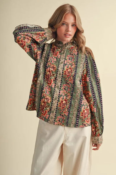 Dusty Olive Floral Blouse