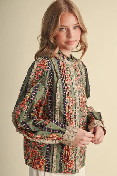 Dusty Olive Floral Blouse