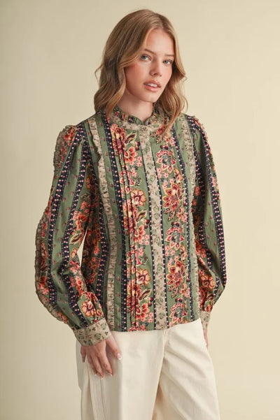 Dusty Olive Floral Blouse