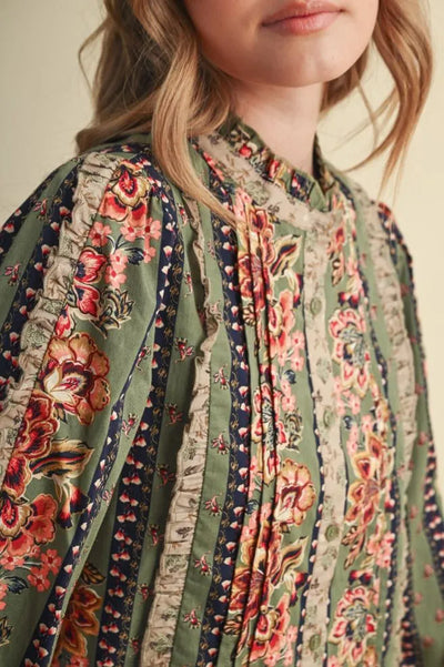 Dusty Olive Floral Blouse