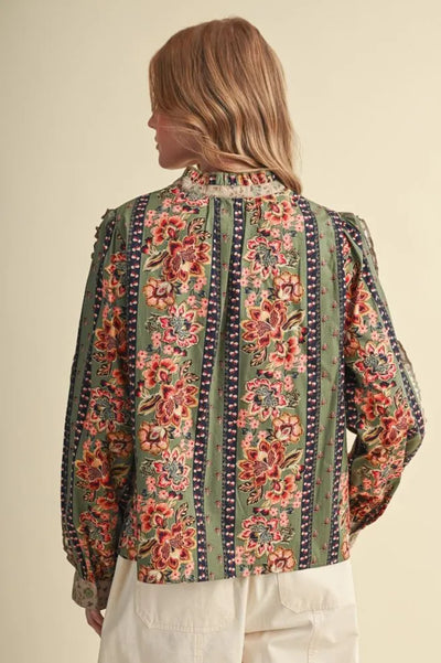 Dusty Olive Floral Blouse