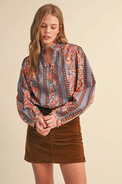 ENM Floral Border Printed Top
