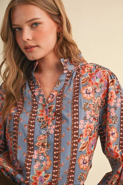 ENM Floral Border Printed Top