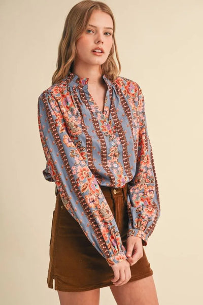 ENM Floral Border Printed Top