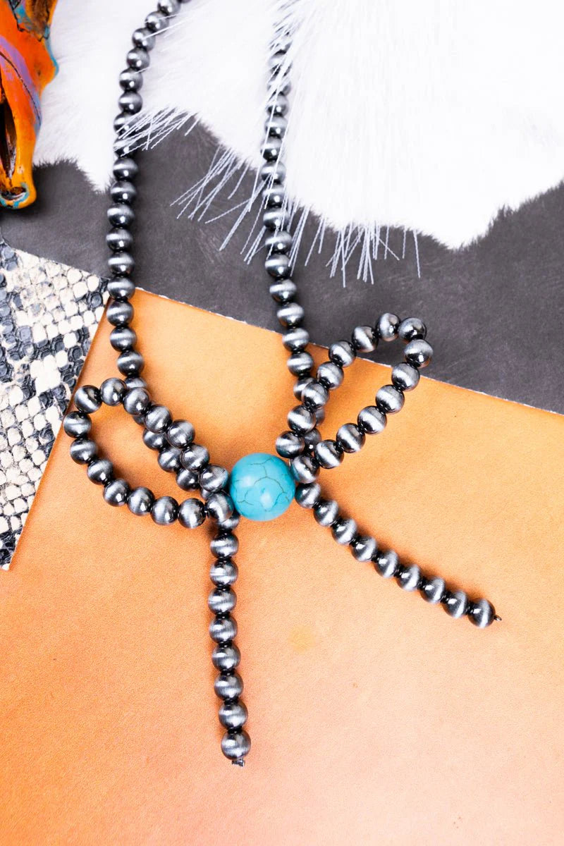 Clipson Fashion 6mm Navajo Bow Necklace With Stone Center Bead