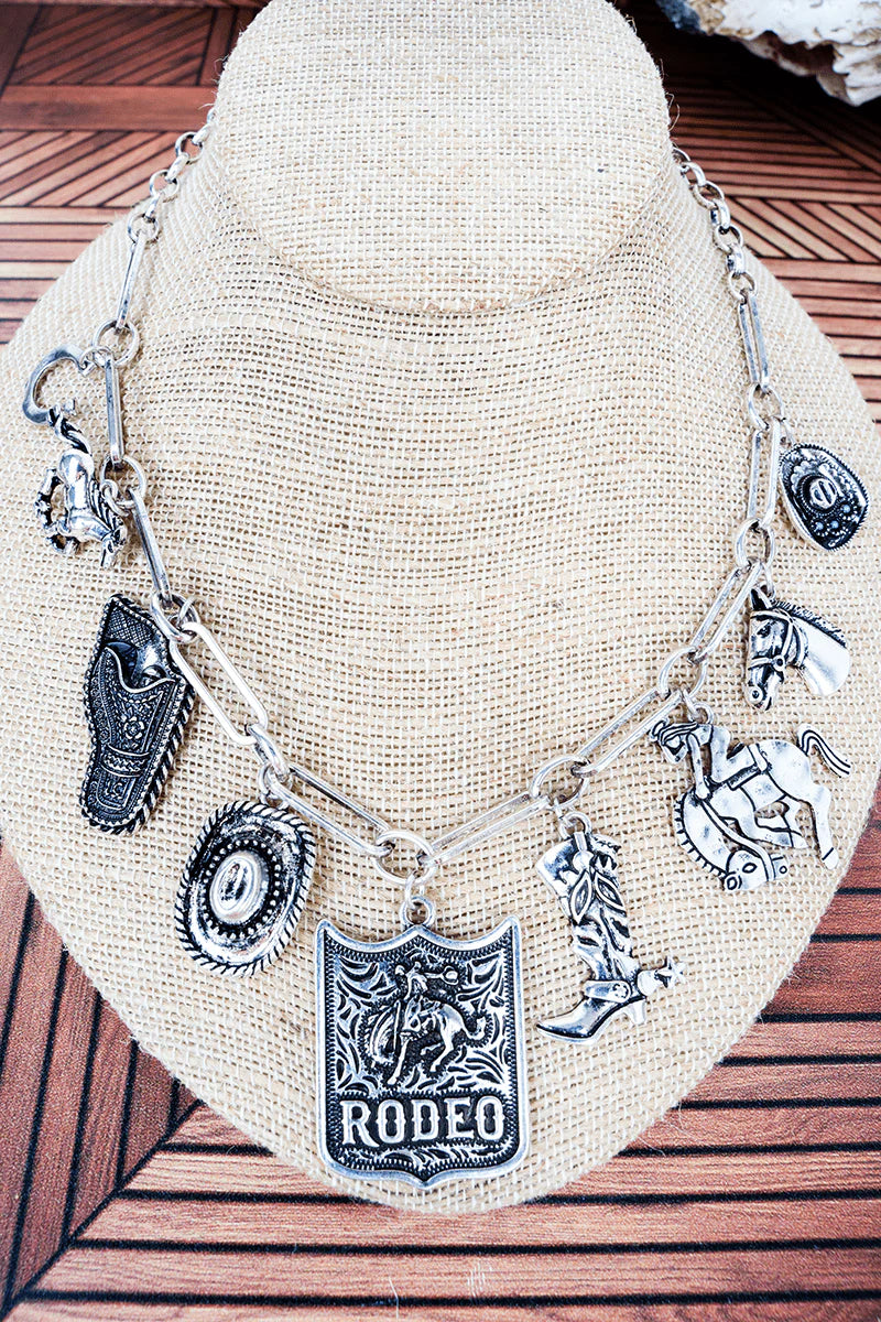 Rodeo Time Fashion Silver Charm Necklace