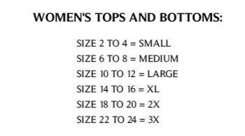 Size chart for Lucky & Blessed products with age and size guidelines.