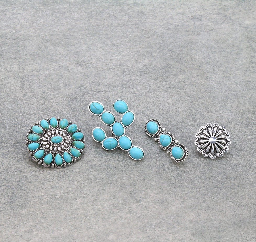 Fashion Turquoise Cactus Pin Set