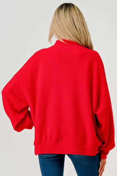 Green Cloudy Knit Mock Neck Top