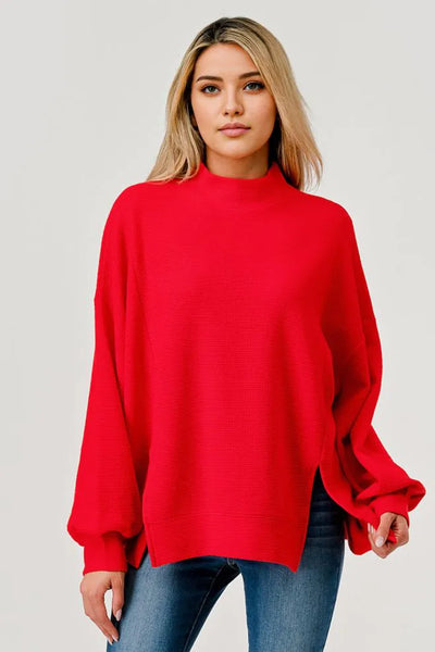 Green Cloudy Knit Mock Neck Top