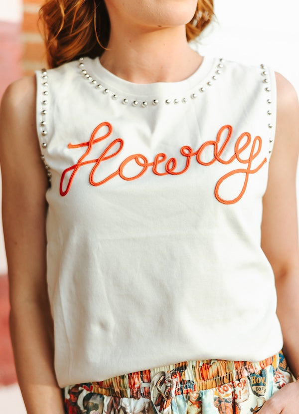 L&B Ivory Sleeveless Studded Howdy Top