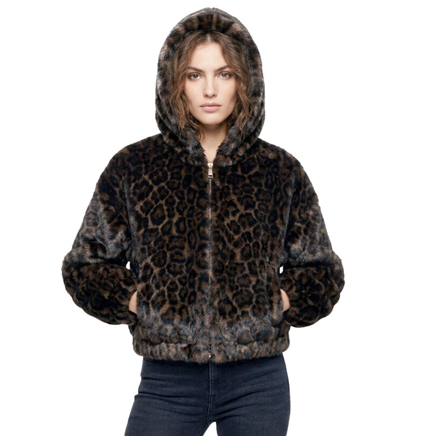 Leopard Coffee Fur Short Coat