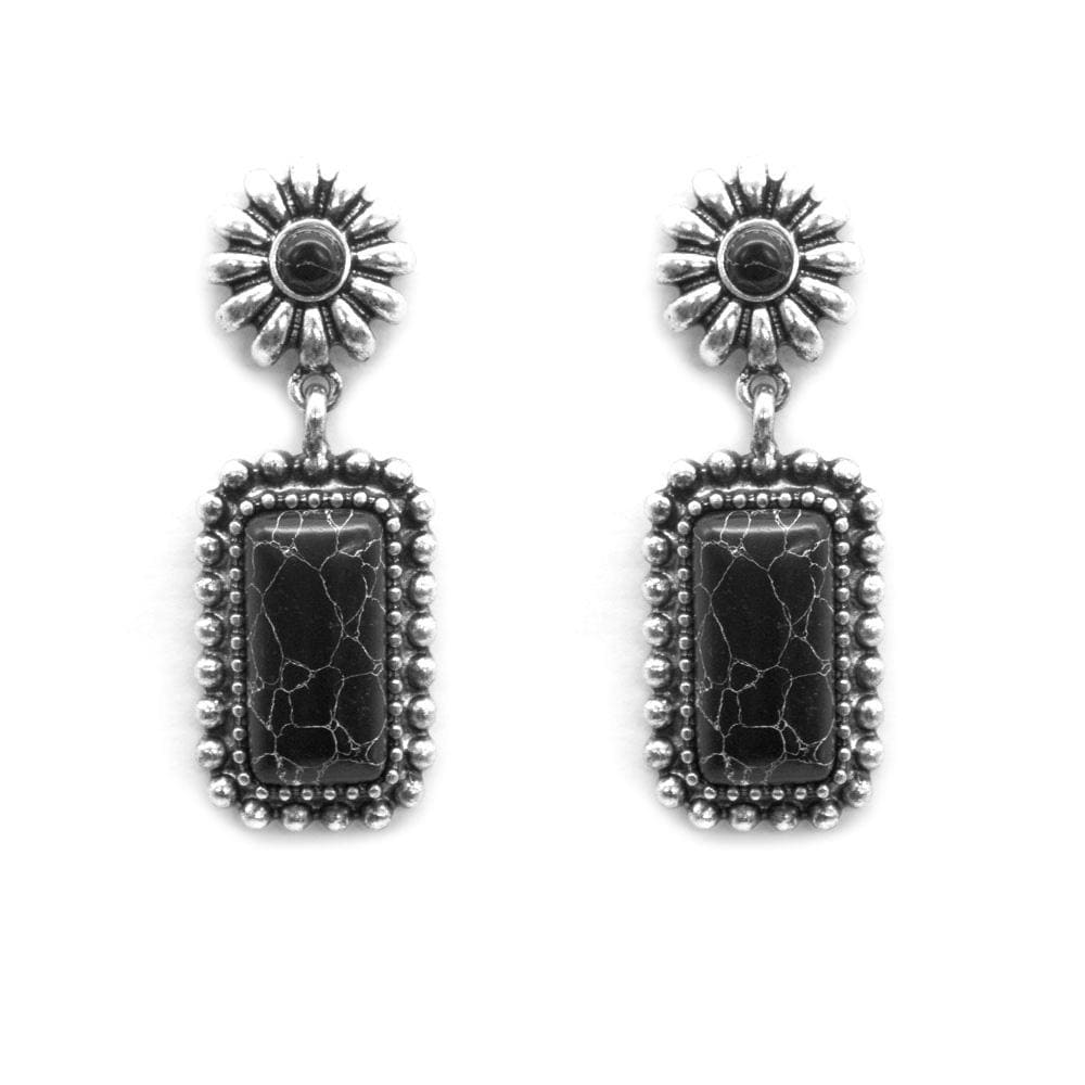 0022BOS Fashion Earrings Midland Concho Drop Fashion Earrings - Black
