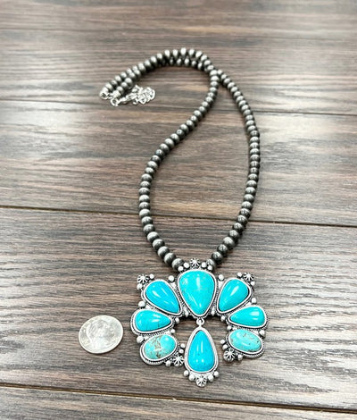 Connell Fashion Navajo Necklace With Burst Naja Drop - Turquoise