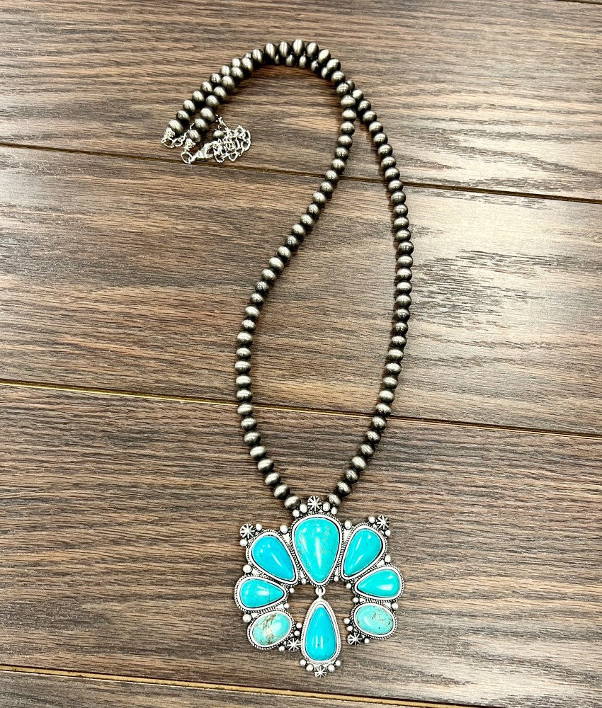 Connell Fashion Navajo Necklace With Burst Naja Drop - Turquoise