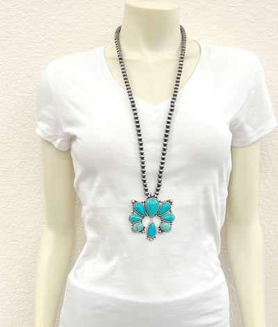 Connell Fashion Navajo Necklace With Burst Naja Drop - Turquoise