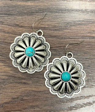 Oopsie Daisy Concho Fish Hook Earrings with Stone Accent - Turquoise
