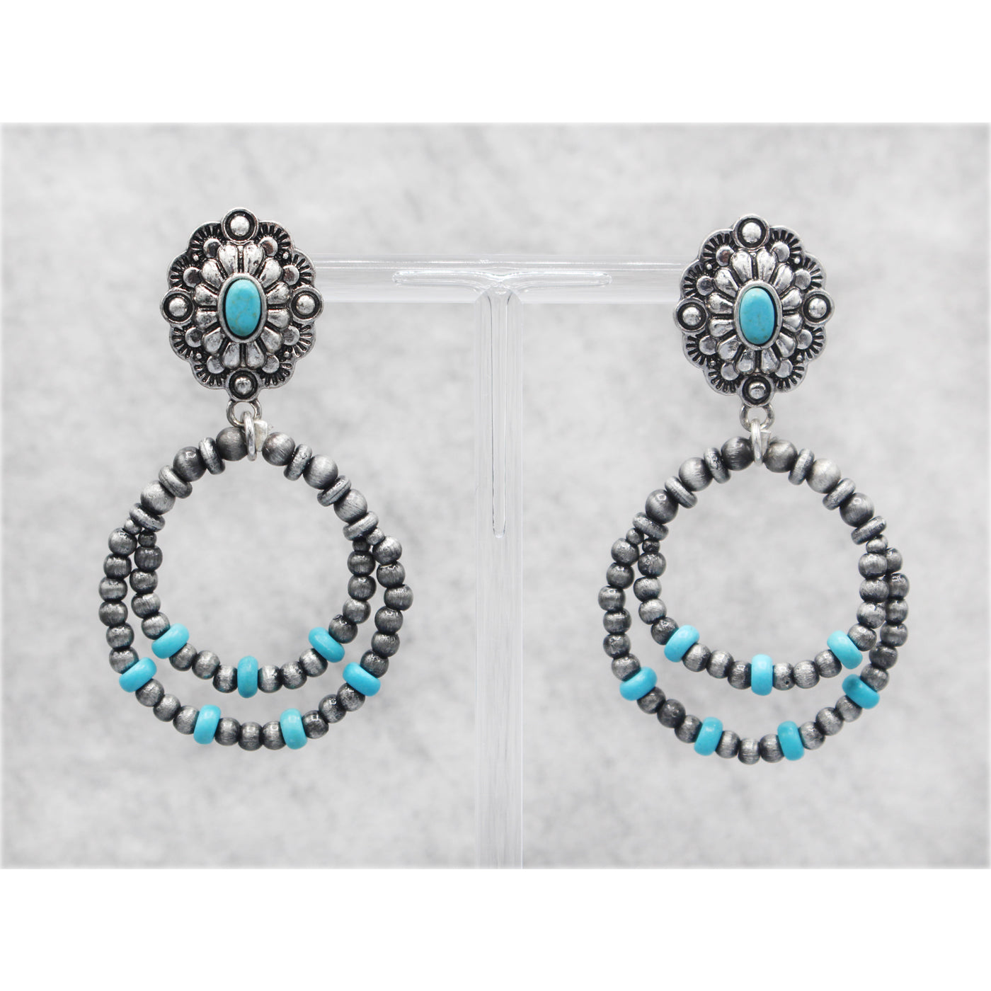 Lucy Double Hoop Fashion Turquoise Concho Post Earrings