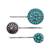 Fashion Concho & Medallion Hair Pin Trio - Turquoise