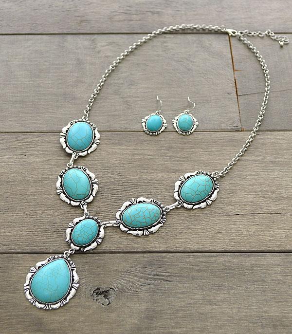 Gregory Fashion Y Necklace with Double Stone Drop - Silver/Turquoise