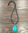 Burst of Blue Fashion 8mm Navajo Pearls with Teardrop Pendant - Turquoise