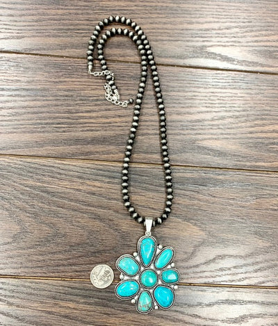 Haley 8mm Fashion Navajo Necklace With Natural Stone Cluster Pendant - Turquoise