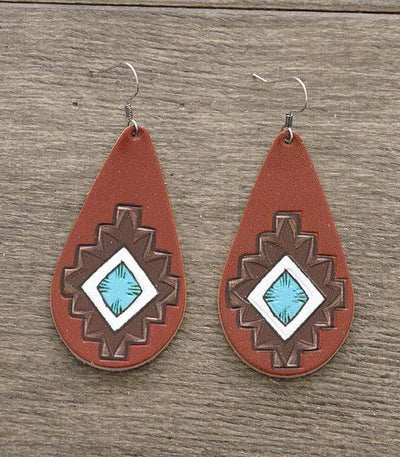 1377YKTrade Fashion Earrings Aztec Leather Teardrop Earrings