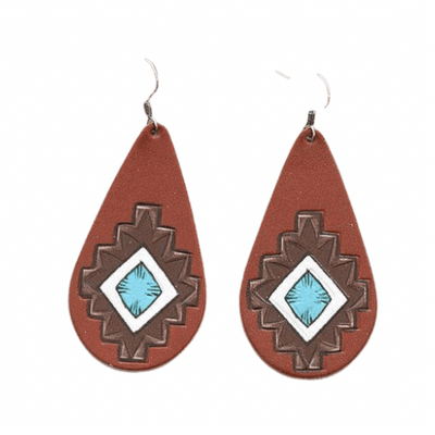 1377YKTrade Fashion Earrings Aztec Leather Teardrop Earrings