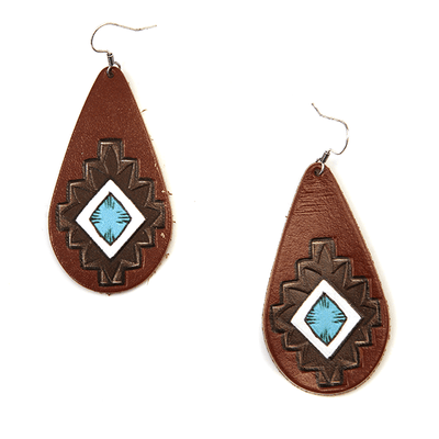1377YKTrade Fashion Earrings Aztec Leather Teardrop Earrings - Brown